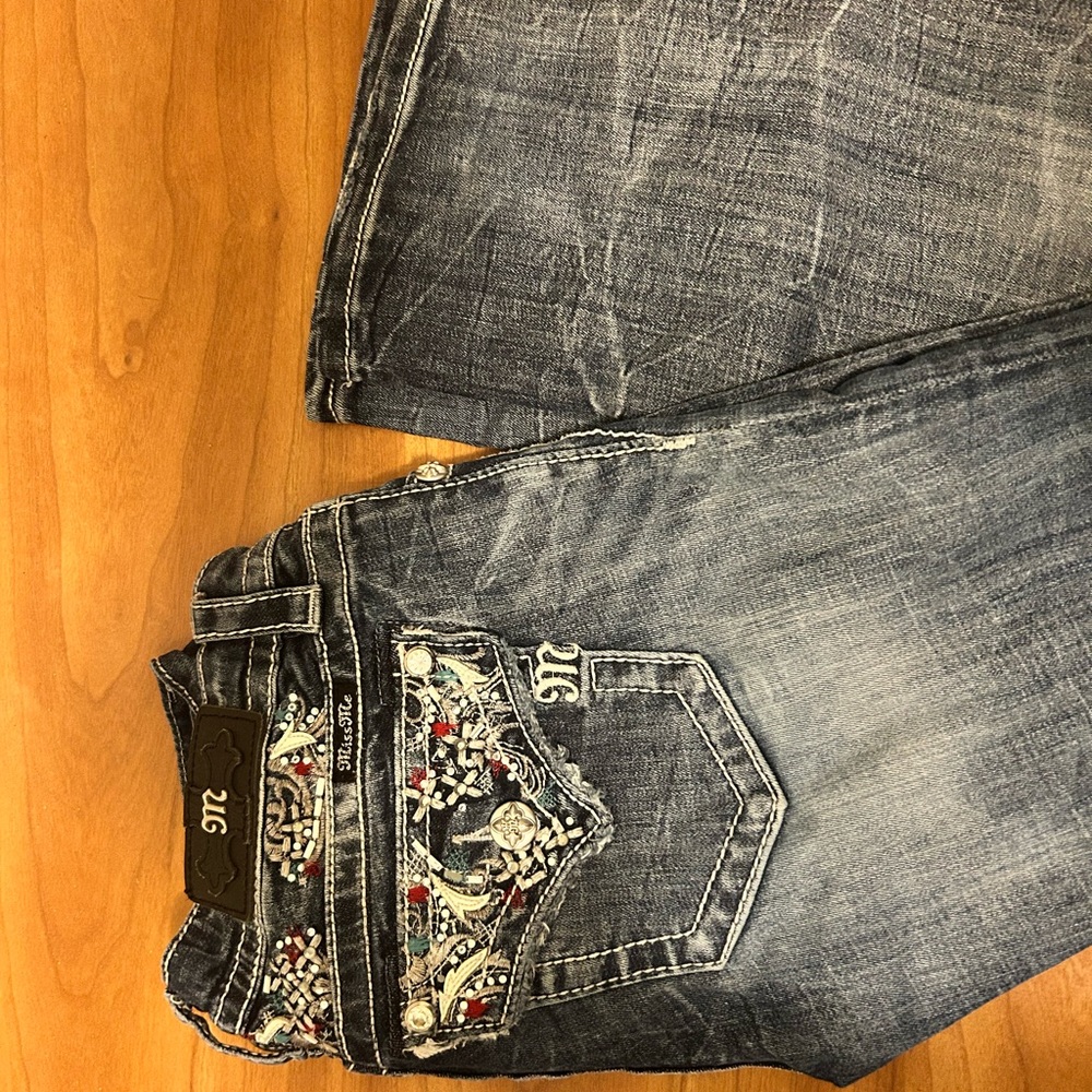 Miss Me Women's Boot Cut Jeans - Blue with Embellished Pockets